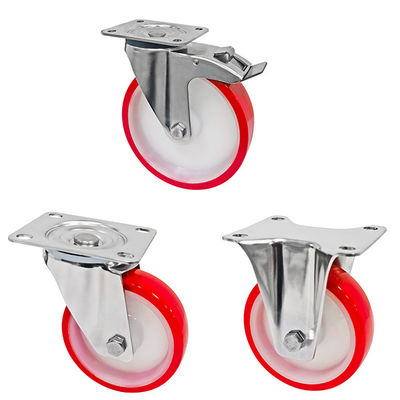 Đỏ trắng PU 5 inch 125mm bánh xe quay, Industrial Castor Trolley Wheels
