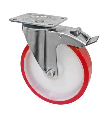 Đỏ trắng PU 5 inch 125mm bánh xe quay, Industrial Castor Trolley Wheels