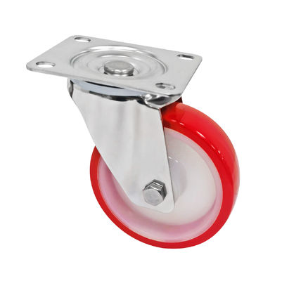 Đỏ trắng PU 5 inch 125mm bánh xe quay, Industrial Castor Trolley Wheels