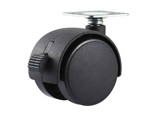 50mm Black Top Plate Casters, Nylon Twin Sound Furniture Universal Castor Wheels