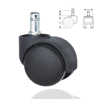 50mm Black Top Plate Casters, Nylon Twin Sound Furniture Universal Castor Wheels
