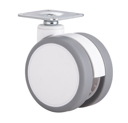 2.5 Inch White Silent Twin Wheel Caster với tấm trên / phanh đơn