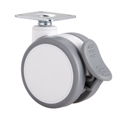 2.5 Inch White Silent Twin Wheel Caster với tấm trên / phanh đơn