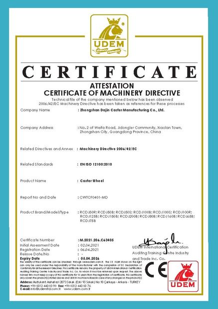 Trung Quốc Zhongshan Xiaolan Elephant Casters Products Factory Chứng chỉ